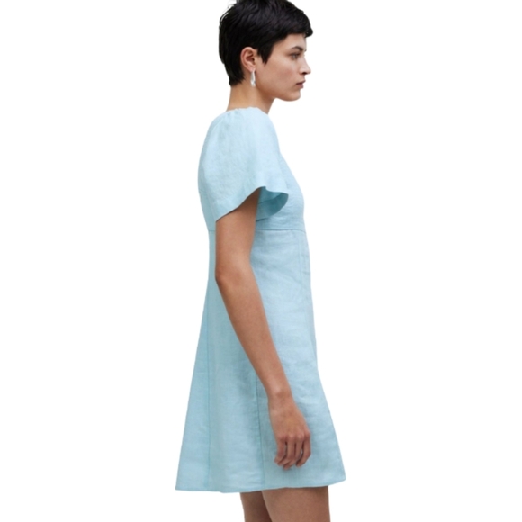 Madewell Square Neck Cutout Mini Dress 100% Linen Light Blue Size 10 NWT - Picture 3 of 13